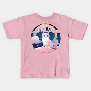 Pastel Rainbow - Dream with a cat Kids T-Shirt